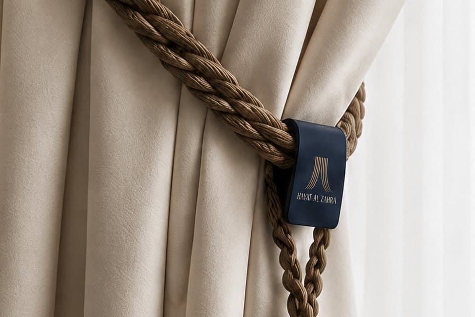 A finished curtain held by a rope tie-back